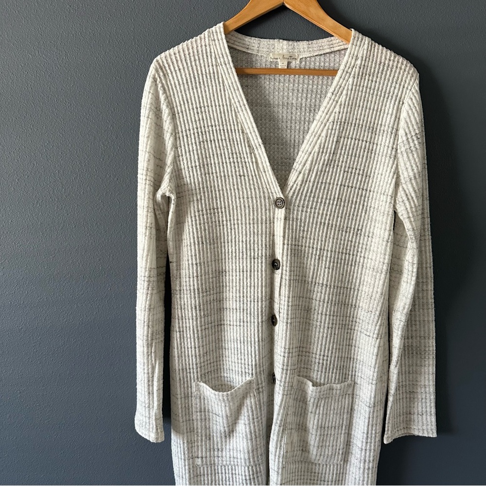 Cream Ribbed Cardigan with Pockets